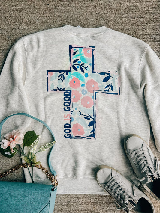 Floral Cross Oatmeal Sweatshirt