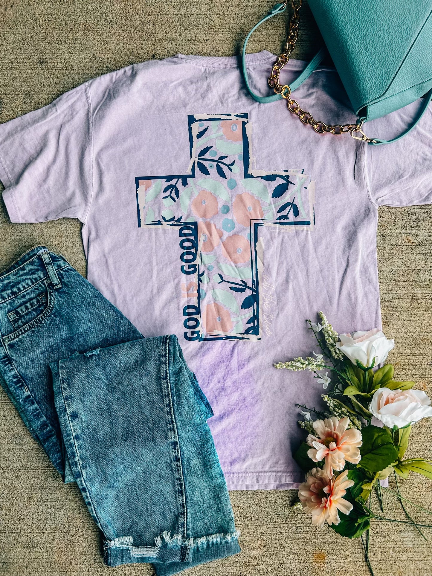 Floral Cross Tee Lavender